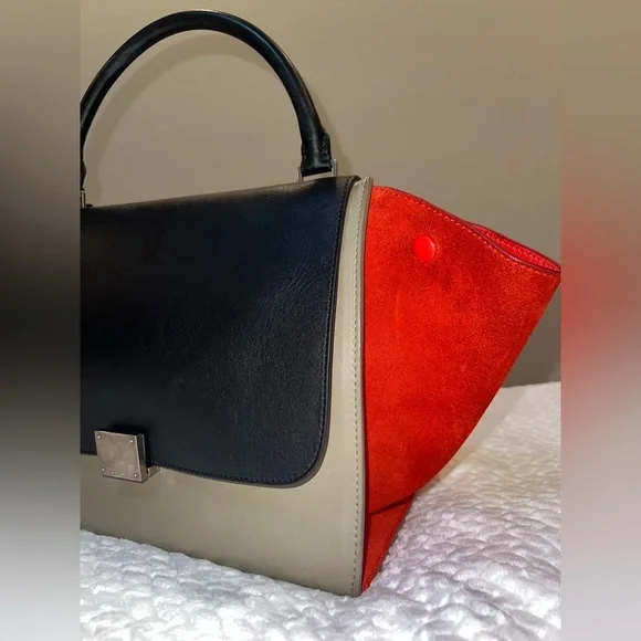 Céline Trapeze Bag Tri-Color Leather & Suede (Black/Grey/Red) W/COA - Picture 2 of 14